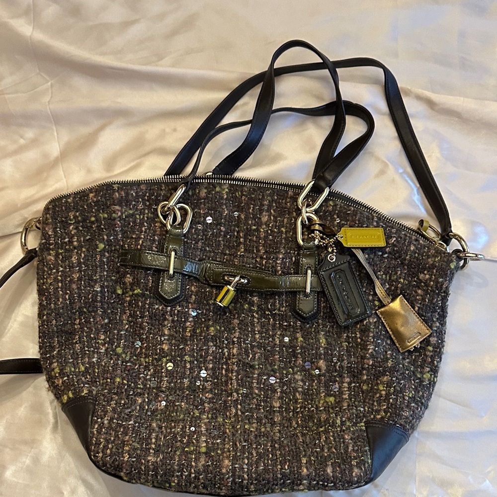 Coach Tweed Shoulder Bag - Black and Brown